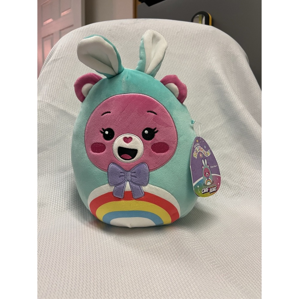 Squishmallows Care Bears Cheer Bear Bunny Costume Plush 8 inch NWT Teal Pink